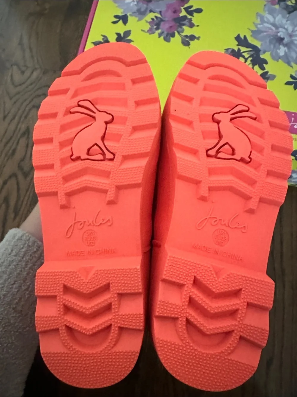 NWT Joules Bright Coral Orange Girls Waterproof Welly Rain Boots 2